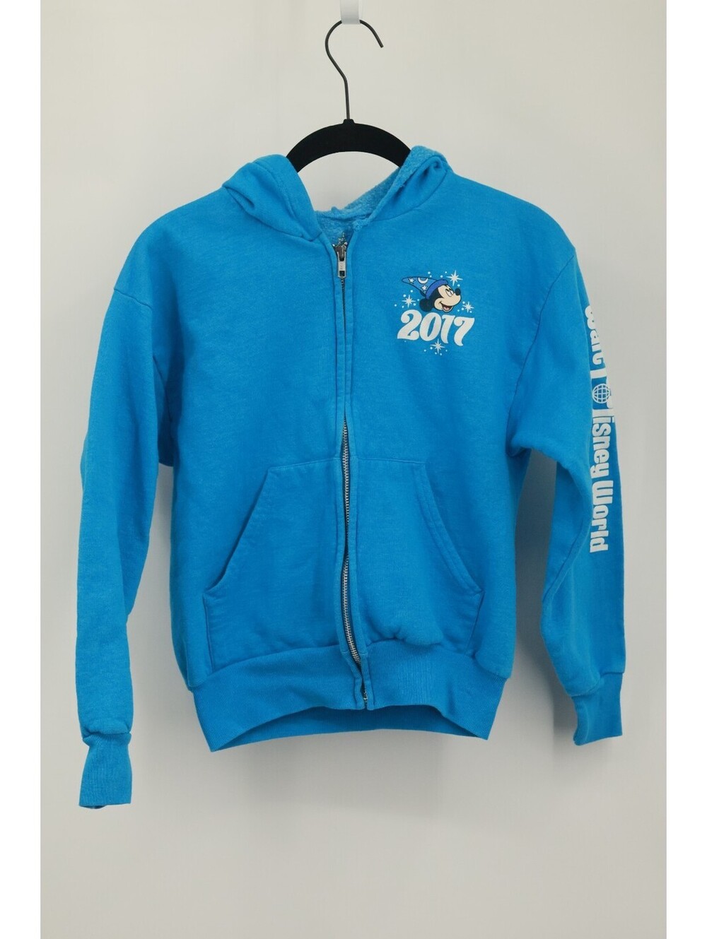 Walt Disney World Mickey 2017 Kids Hoodie Medium Blue Fantasia Sorcerer Zip Up